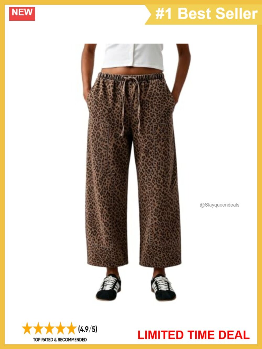 Pure Cotton Barrel Pants Wide Leg Drawstring Casual Trousers
